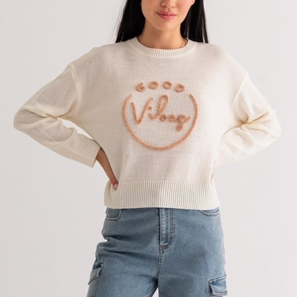 LE LISCollection GOOD VIBES Tinsel CrewNeck Knit Top NWT Small
